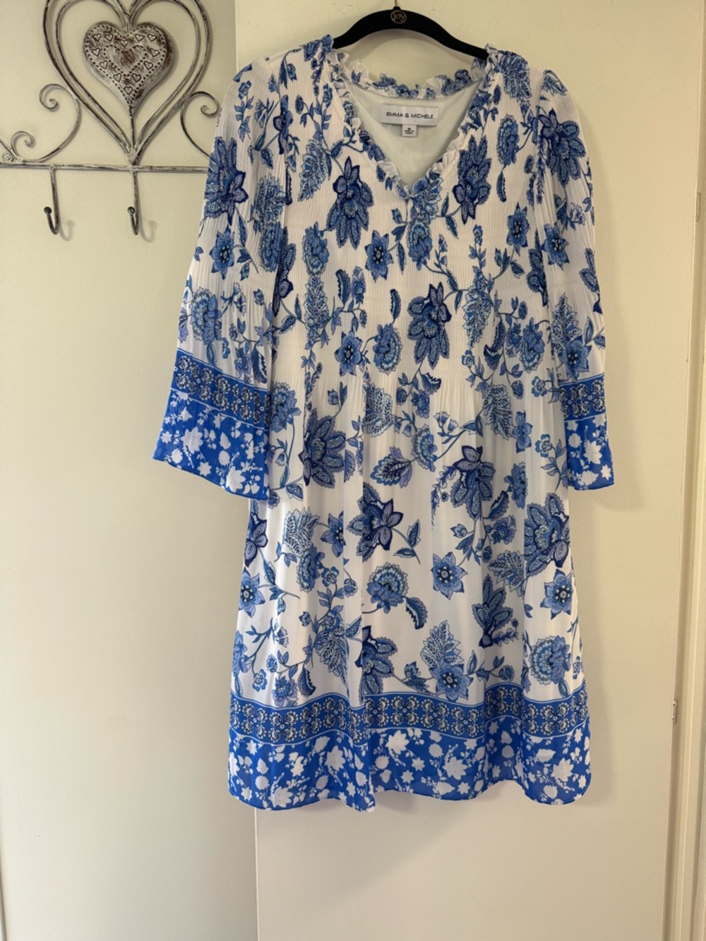 Emma & Michele White Dress with Blue Floral Print